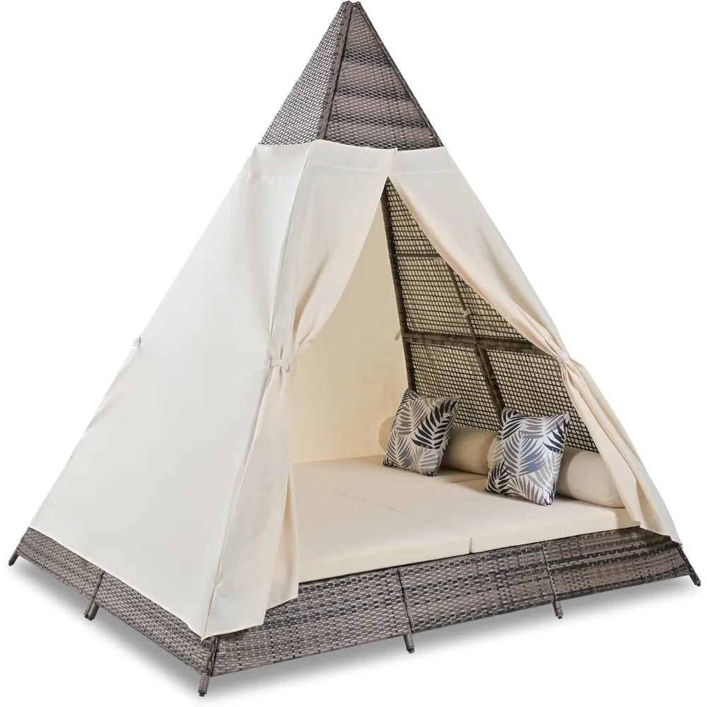 Outdoor Sunbed With Cushions And Pillows Tent Shape Daybed