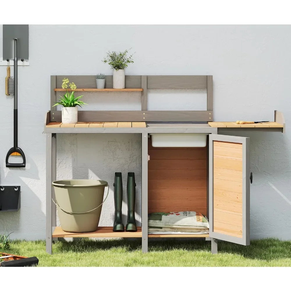 Guangbai Wooden Potting Bench With Sink And Storage