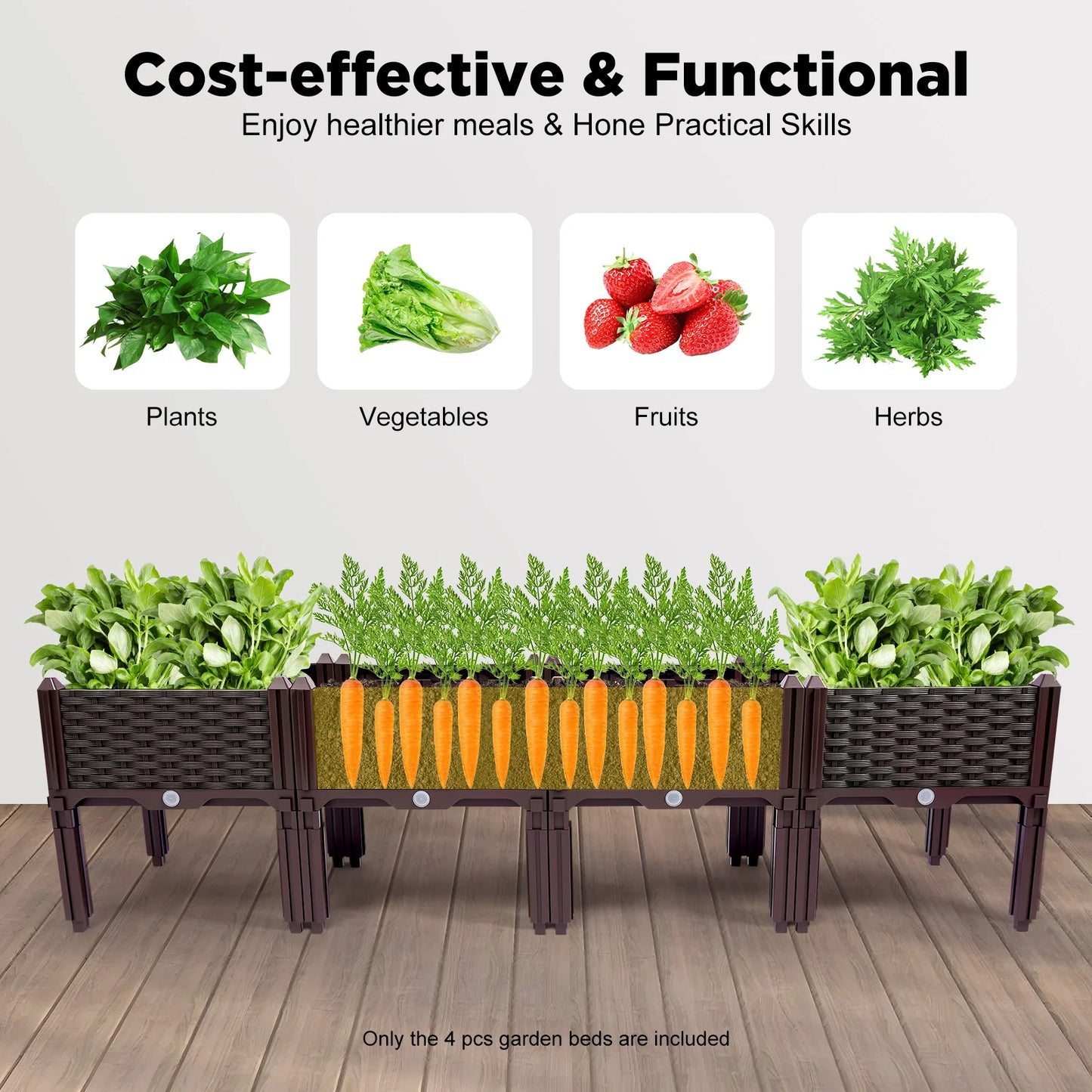 4 Raised Garden Bed Planter With Balcony Elevated Boxes