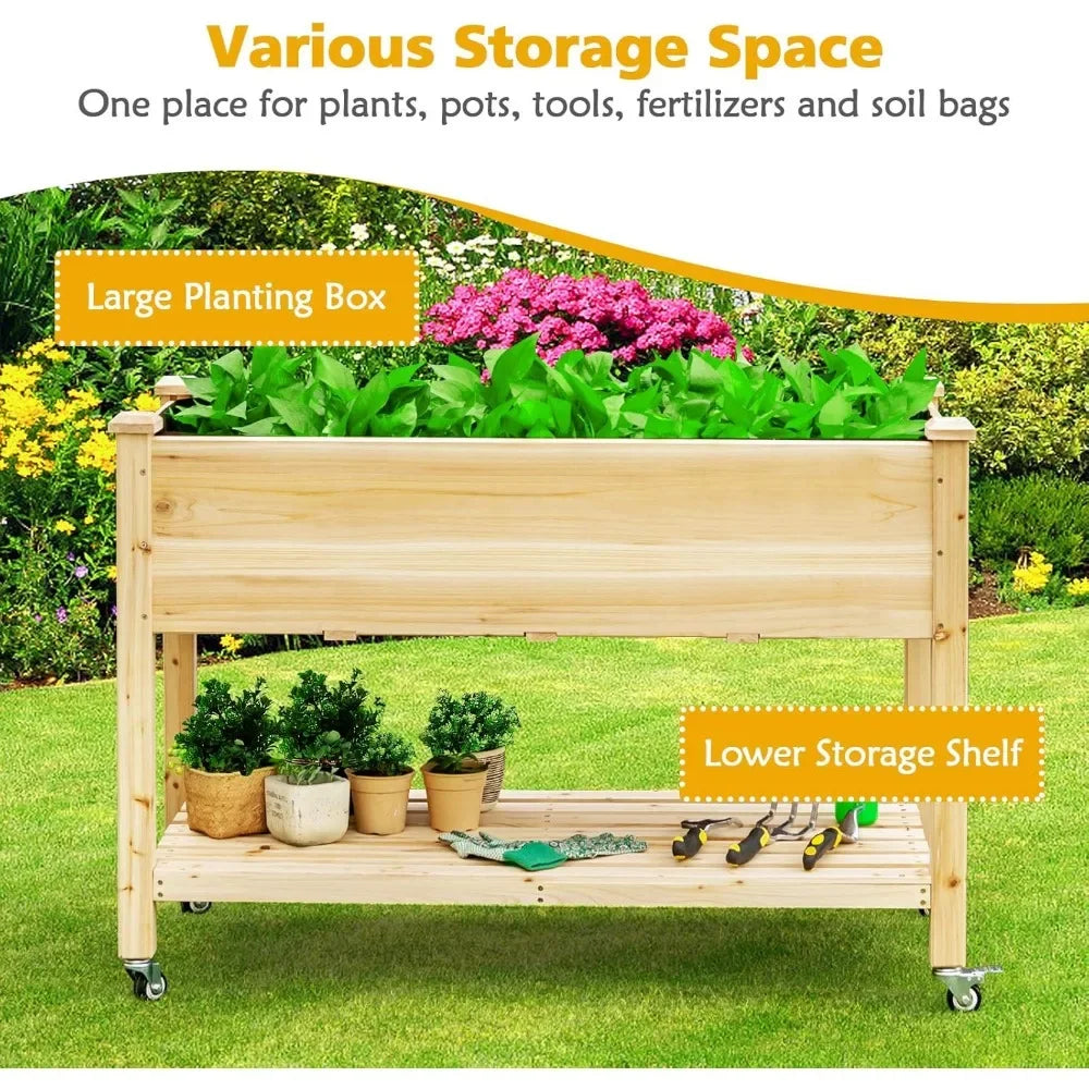 JIAOYING Raised Garden Bed On Wheels Wood Planter With Legs