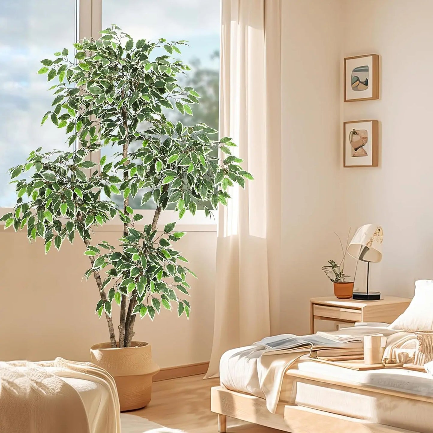 HiMISSCN Artificial Ficus Tree Tall Faux Indoor Plant