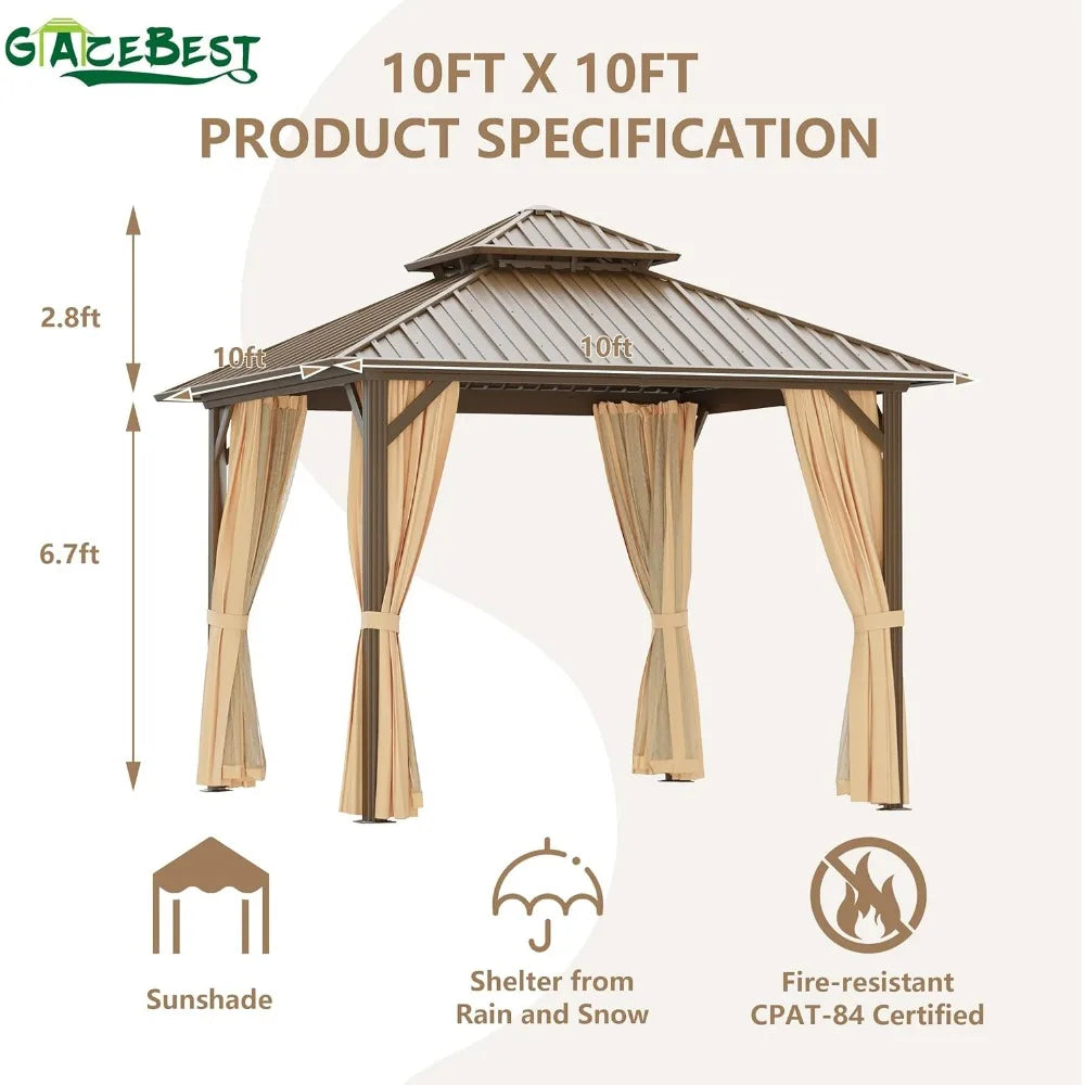 Hardtop Gazebo Aluminum Outdoor Patio With Netting Curtains