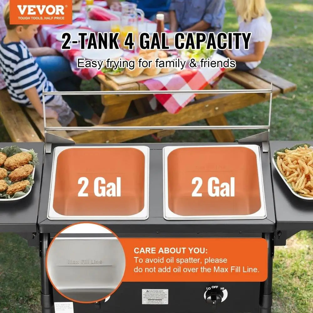 For outdoor Propane Deep Fryer 16 Qt Stainless Steel Double Commercial Fryer with Removable Baskets Lids Tanks