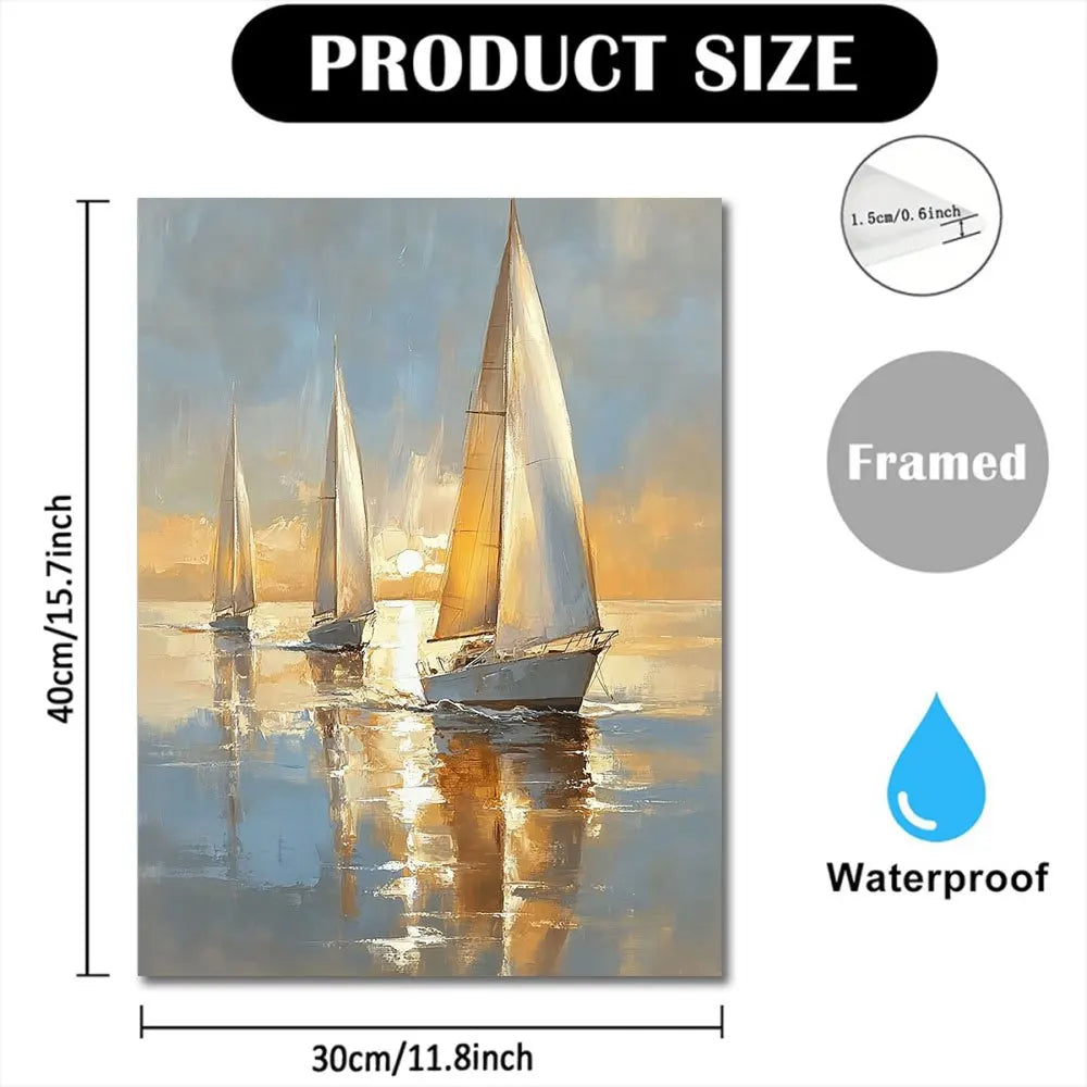 Hign-concerned Sailing Boat At Sea Wood Framed Canvas Art