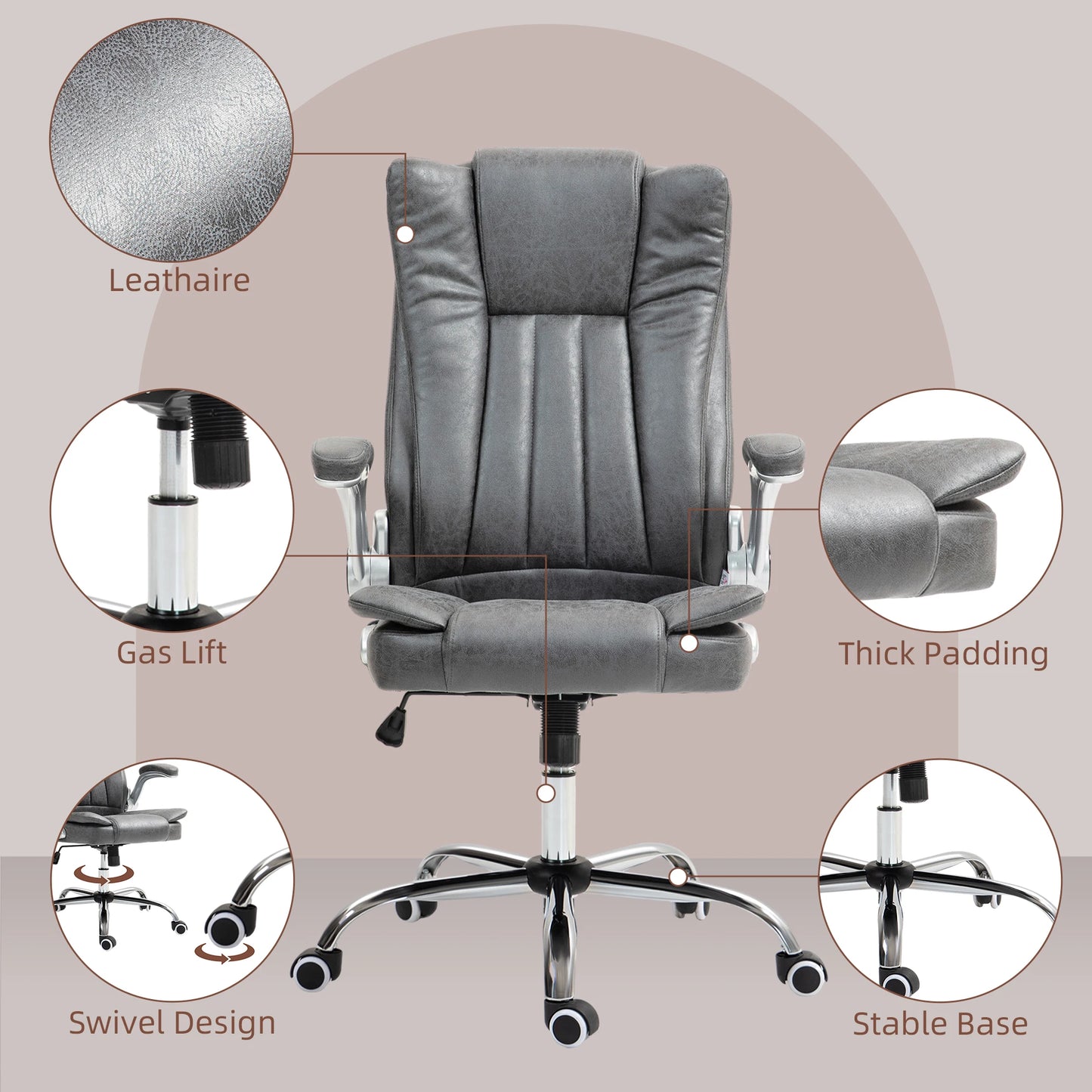 HOMCOM High Back Office Chair With Flip Up Arms Tilt