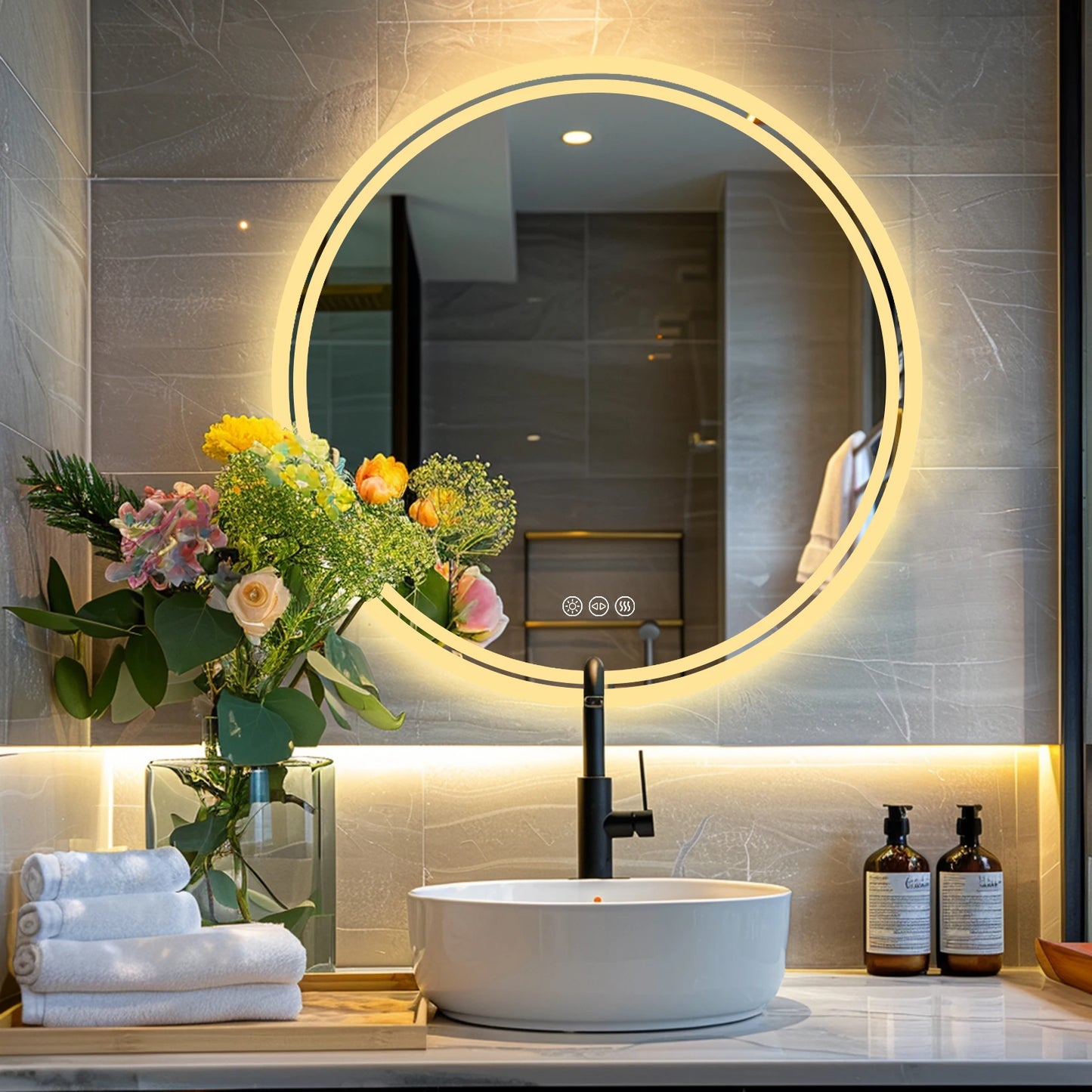 Wisfor Round LED Bathroom Mirror Backlit Anti Fog IP65