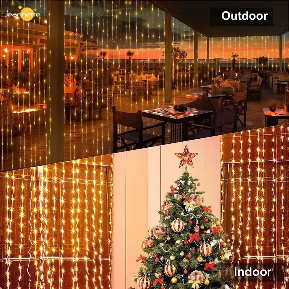 WELPUR Solar Curtain Lights Outdoor 8 Modes Garden Decor