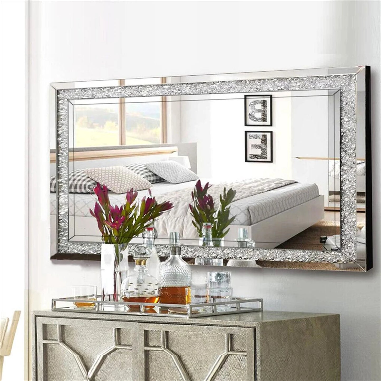 Hign Concerned Crystal Crush Diamond Wall Mirror Framed
