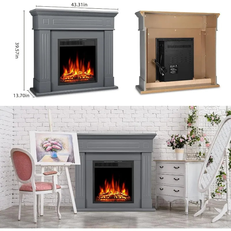 XMSJH Electric Fireplace Heater with Adjustable LED Flame Remote