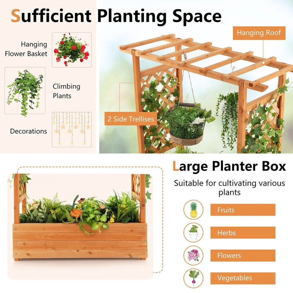 XMSJ Raised Garden Bed Planter With Trellis Drainage