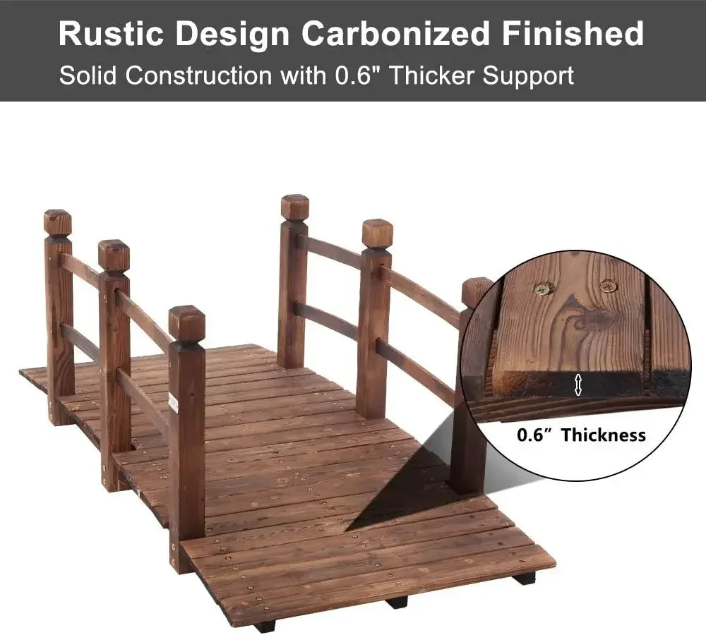 XMSJ Garden Bridge Classic Wooden Arch With Safety Rails