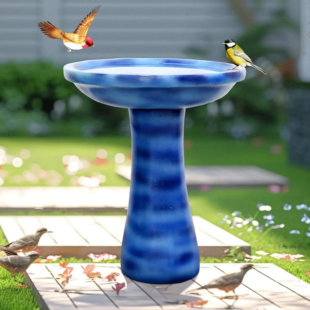 Concrete Bird Bath With Faux Ceramic Finish Freestanding