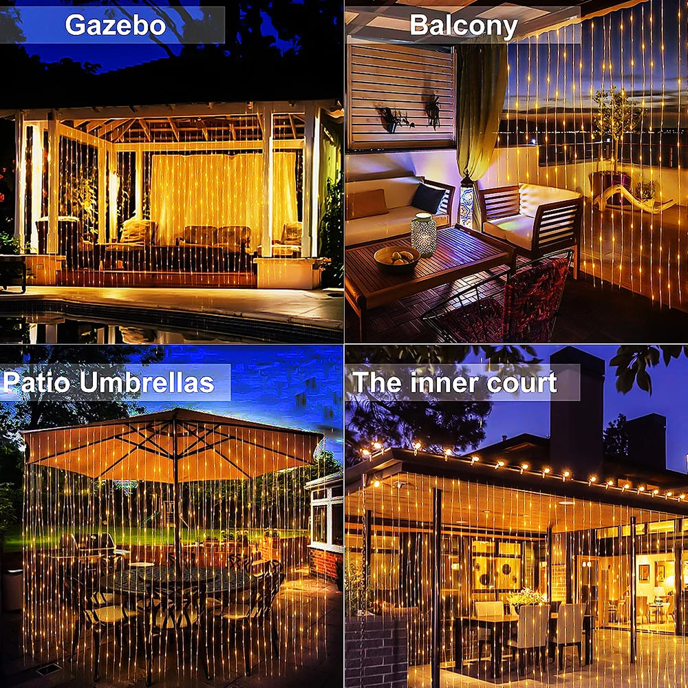 WELPUR Solar Curtain Lights Outdoor 8 Modes Garden Decor