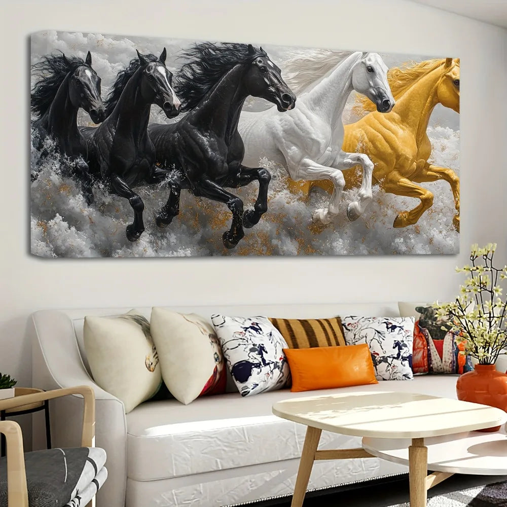 Hign-concerned Pine Wood Horse Canvas Wall Art Mural