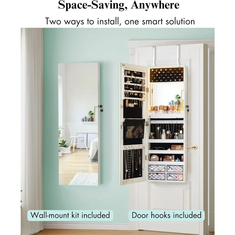Hign Concerned LED Jewelry Cabinet Mirror With Storage