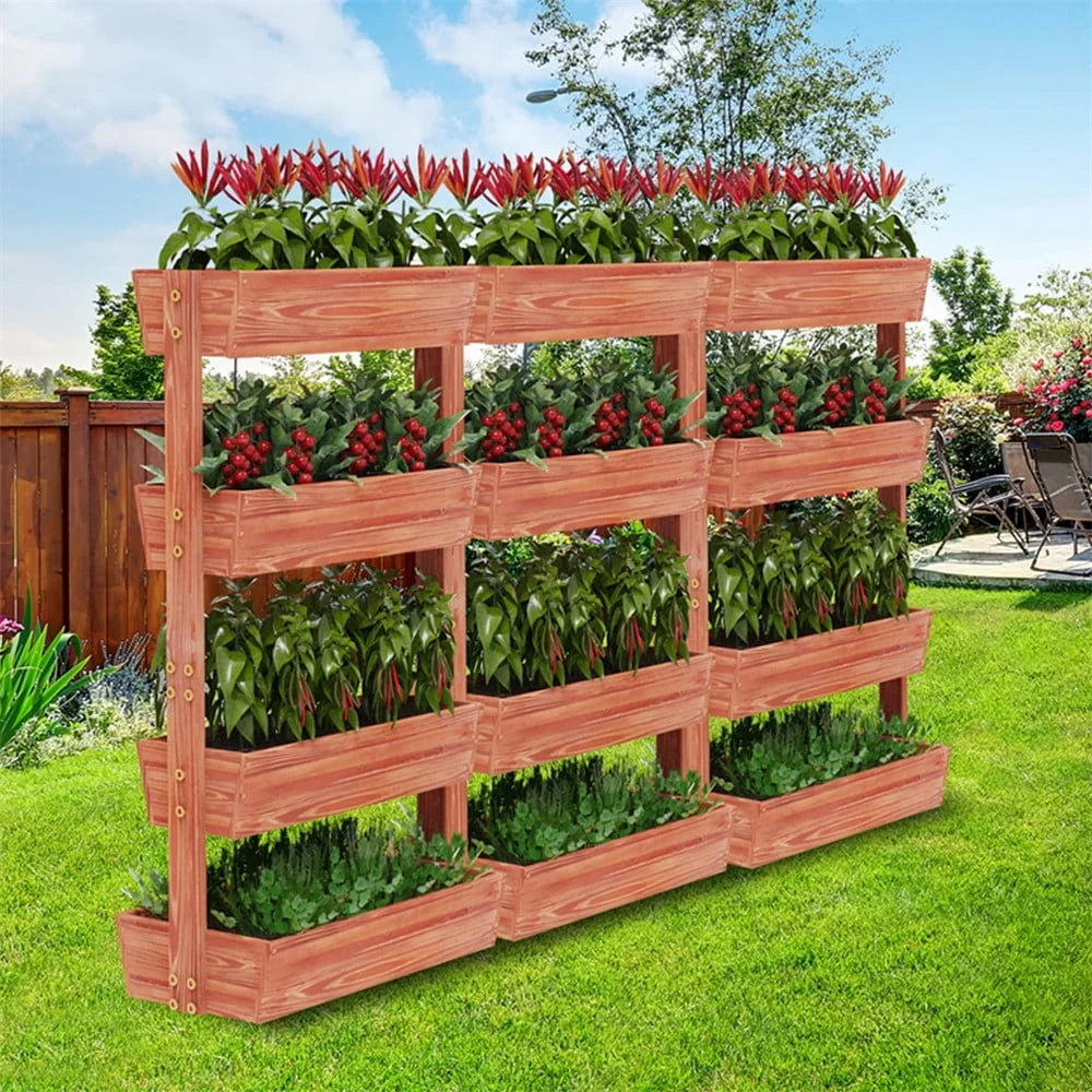 XMSJ Four Tiers Vertical Raised Garden Bed Wood Planter Box