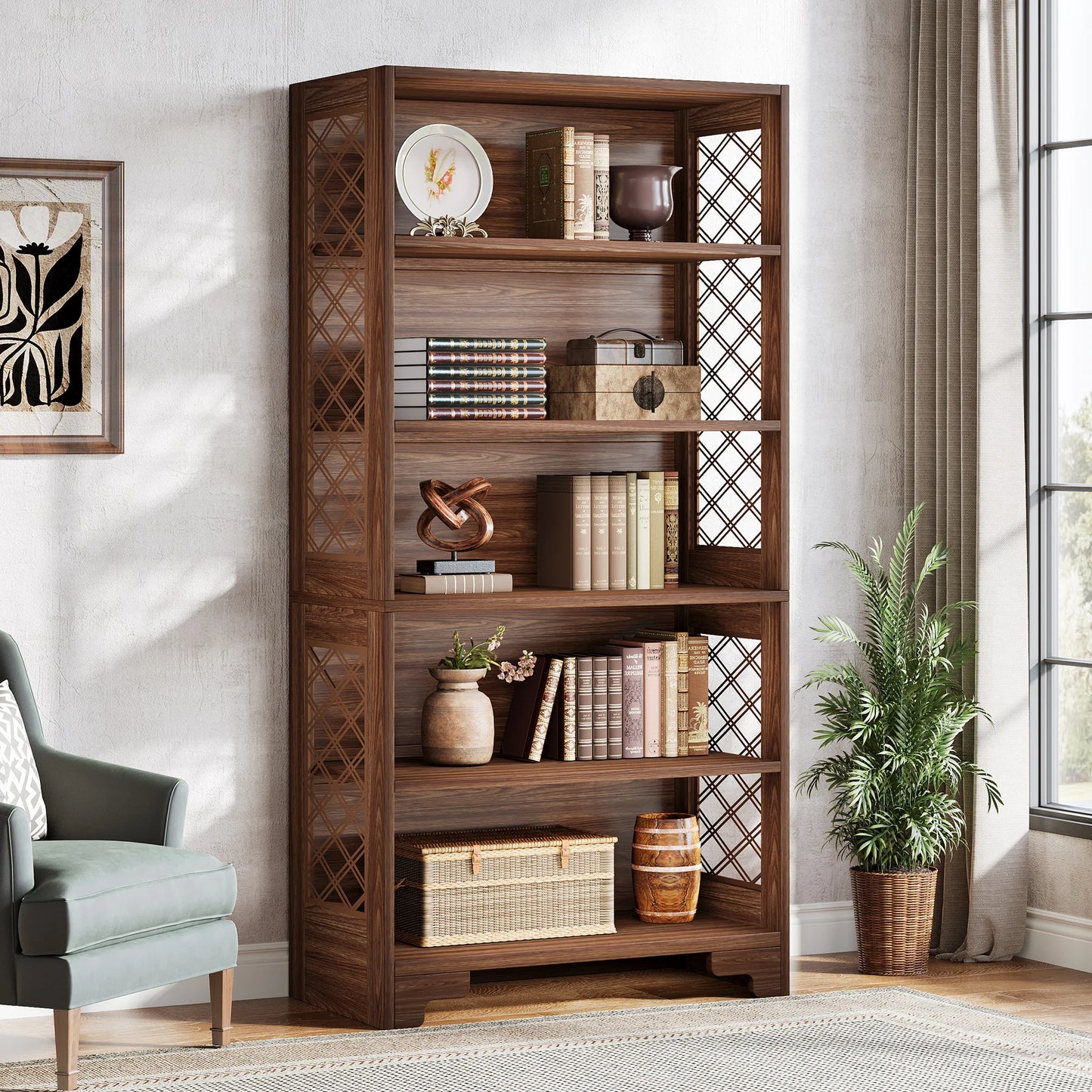 Tribesigns 5 Tier Industrial Bookcase Floor Standing Bookshelf