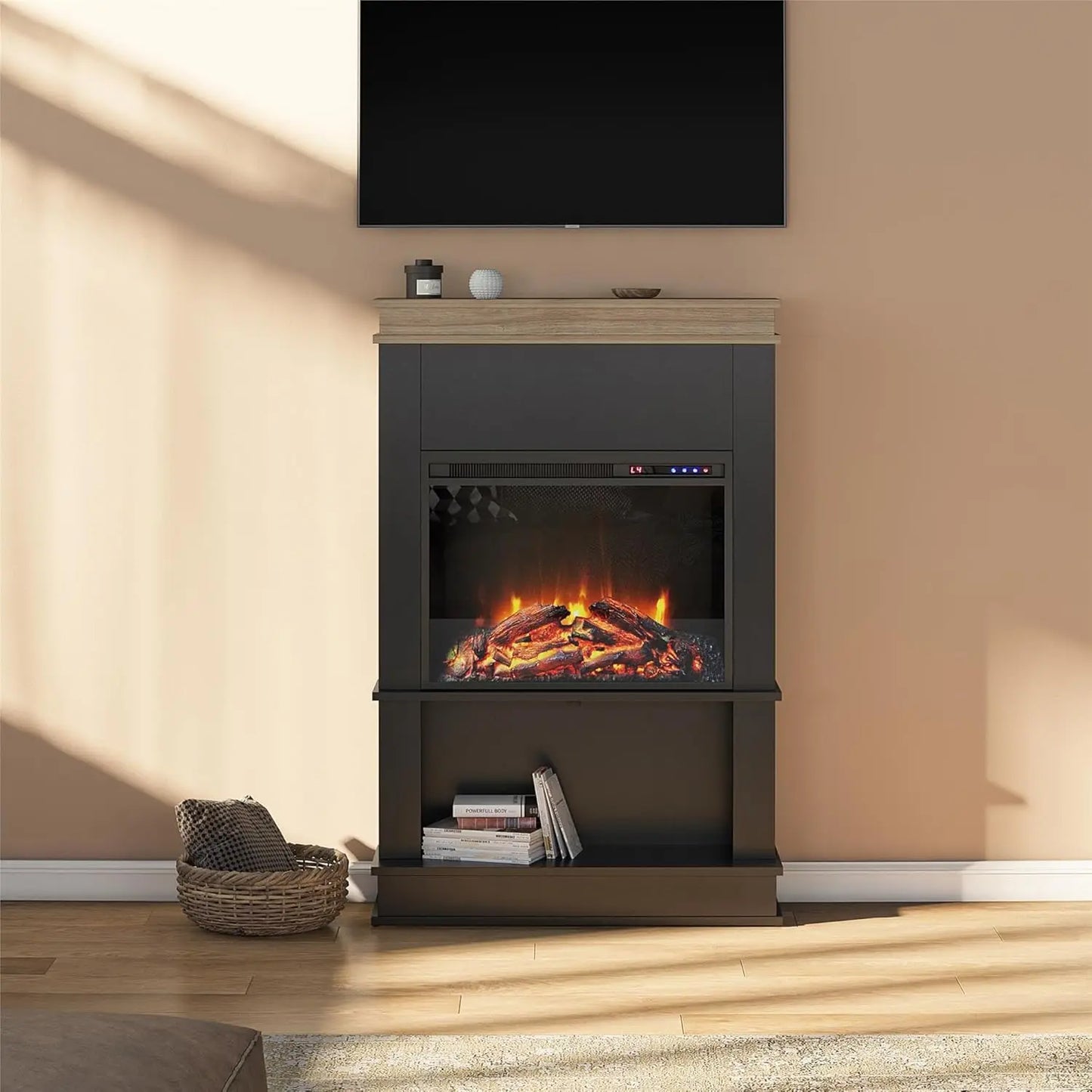 Ameriwood Home Mateo Electric Fireplace with Mantel and Shelf