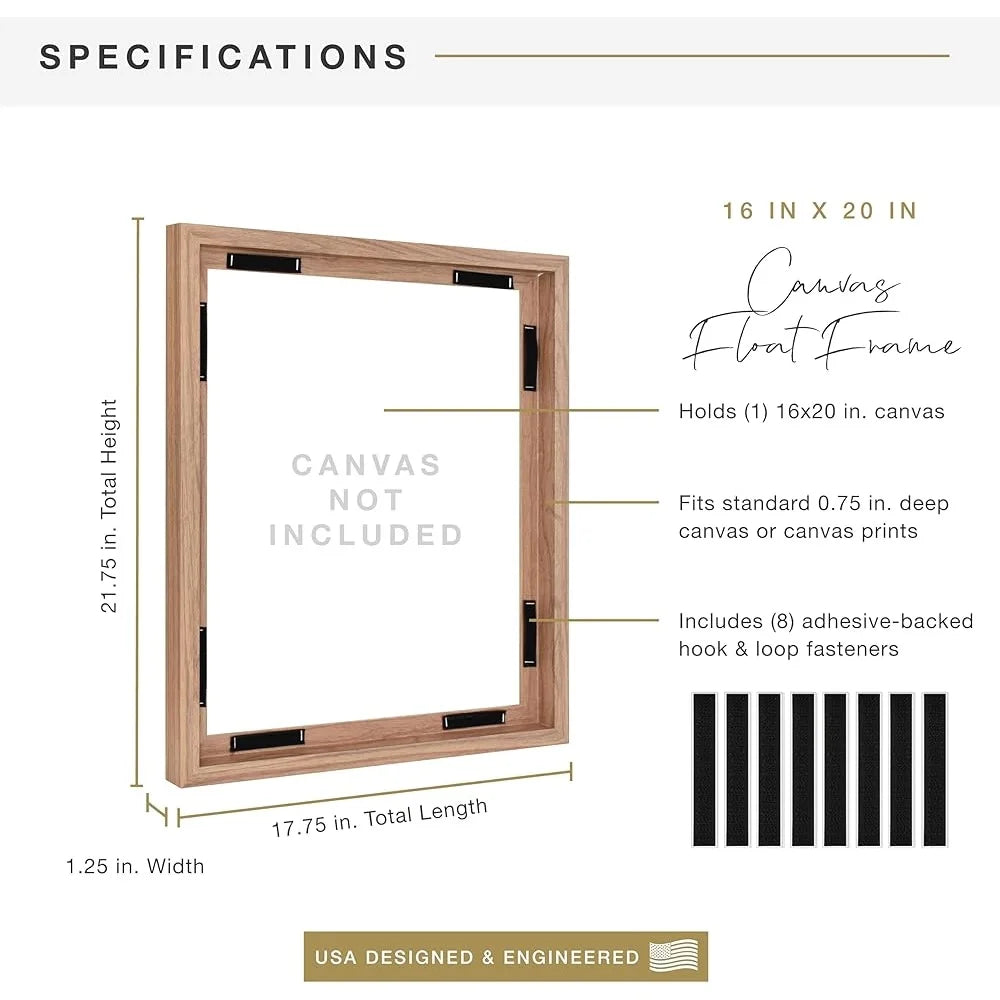 Canvas Float Frame 16x20 Walnut Woodgrain Wall Hanging Large Frame Easy Use Vertical Horizontal Display Art