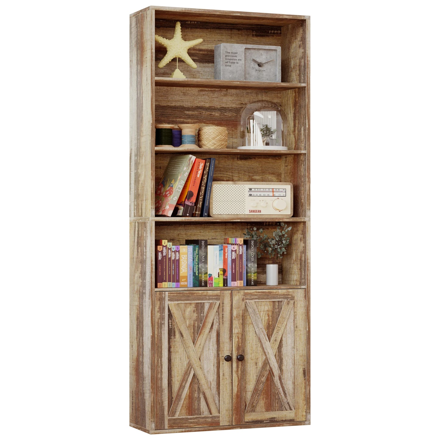 Ironck Durable Industrial Bookshelves Featuring Doors Floor Standing Six Shelves