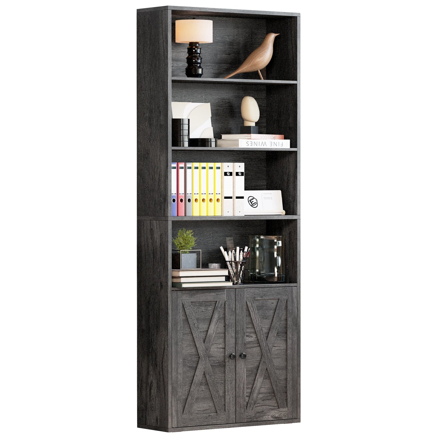 Ironck Durable Industrial Bookshelves Featuring Doors Floor Standing Six Shelves