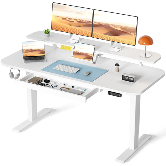 Electric Standing Desk with Drawers, Sit Stand up Desk, Height Adjustable Ergonomic Home Office Computer Desk