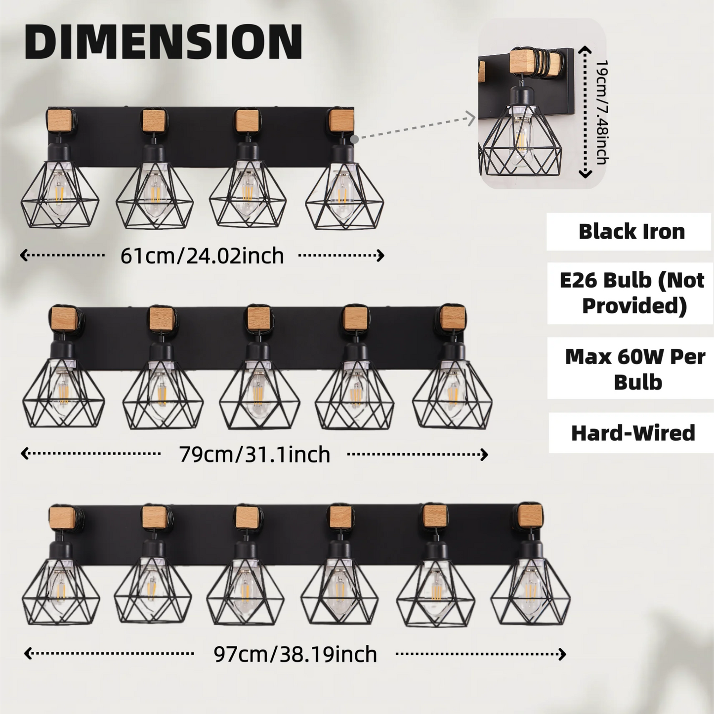 Vanity Wall Light Cage Farmhouse Geometric Style E26