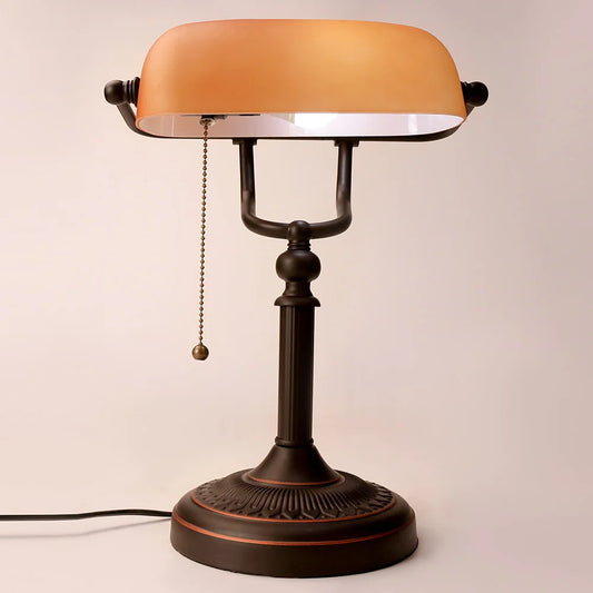 Matted Orange Glass Bankers Desk Lamp with Pull Chain Switch Plug in Fixture living room bedroom bedside study desk lamp