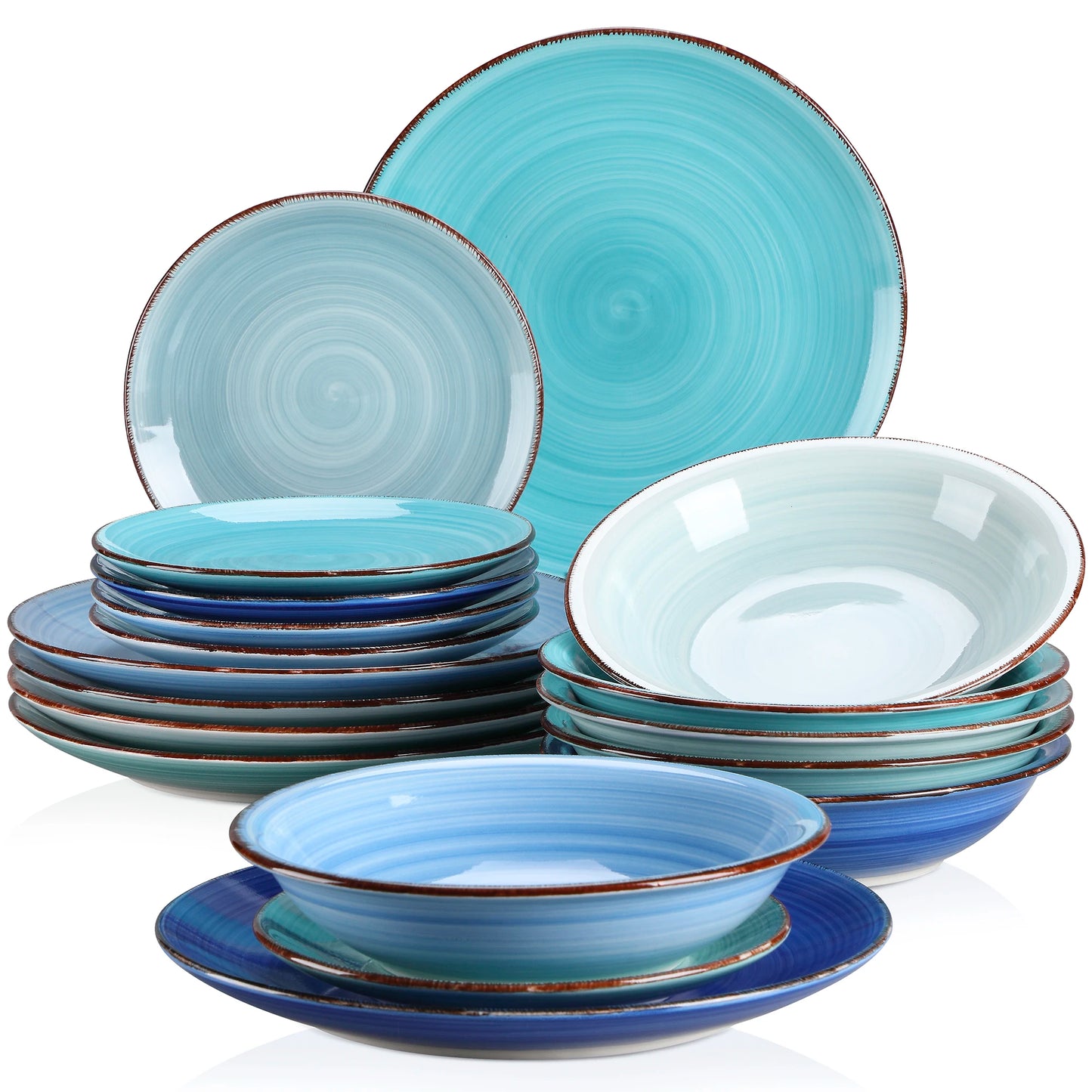 Vancasso BONITA Blue 18/36 Piece Dinnerware Set of Dinner plates, Soup Plates, Dessert Plates Earthenware Service for 12 People