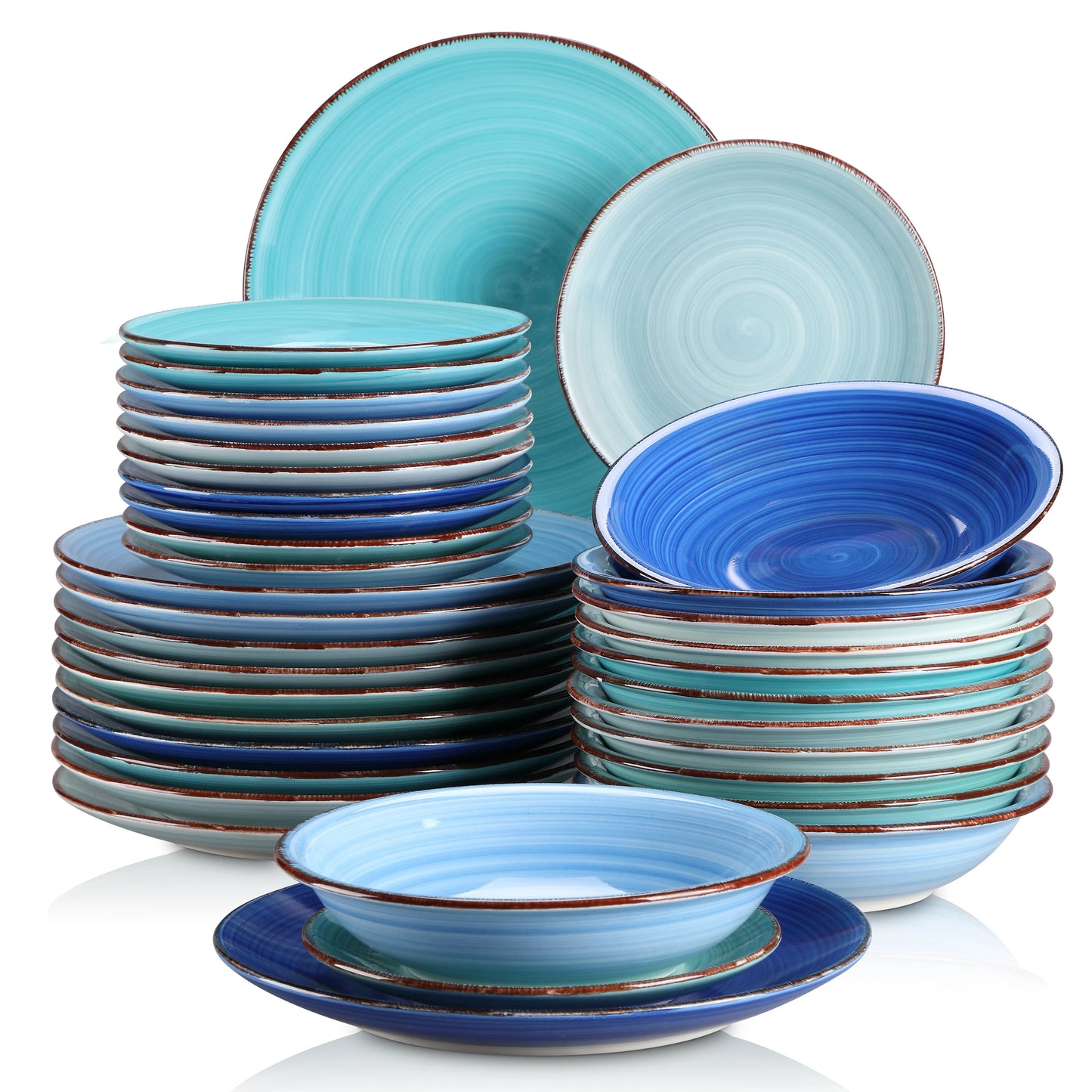 Vancasso BONITA Blue 18/36 Piece Dinnerware Set of Dinner plates, Soup Plates, Dessert Plates Earthenware Service for 12 People