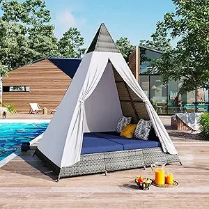 Outdoor Sunbed With Cushions And Pillows Tent Shape Daybed