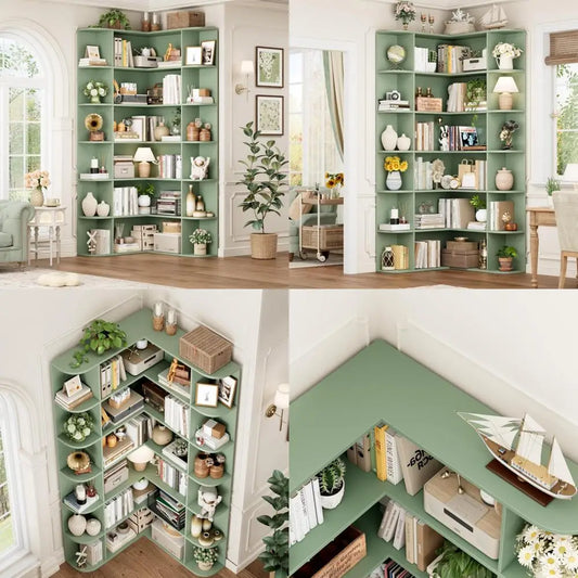 6-Tier Corner Bookshelf With Open Storage For Home Office
