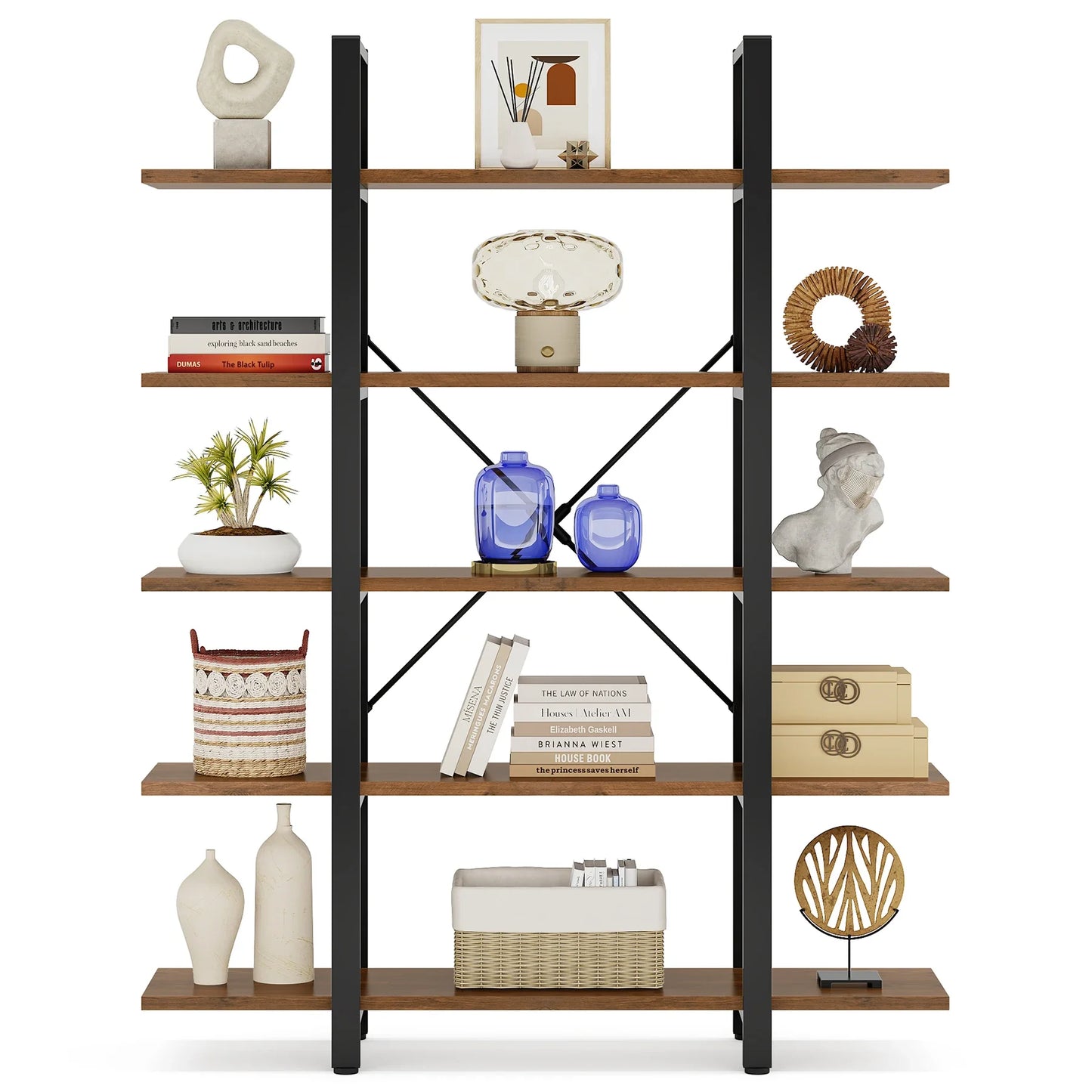 Tribesigns 5-Tier Bookshelf Vintage Industrial Style