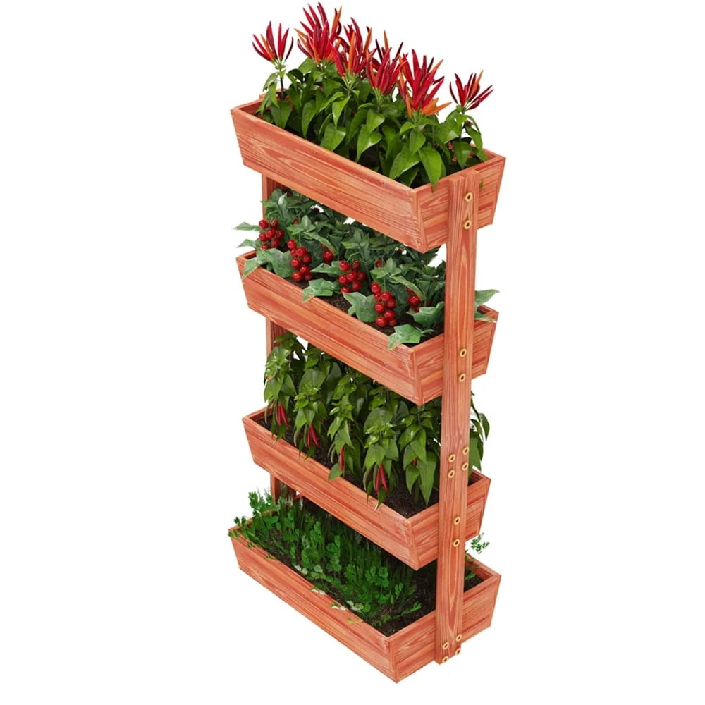 XMSJ Four Tiers Vertical Raised Garden Bed Wood Planter Box