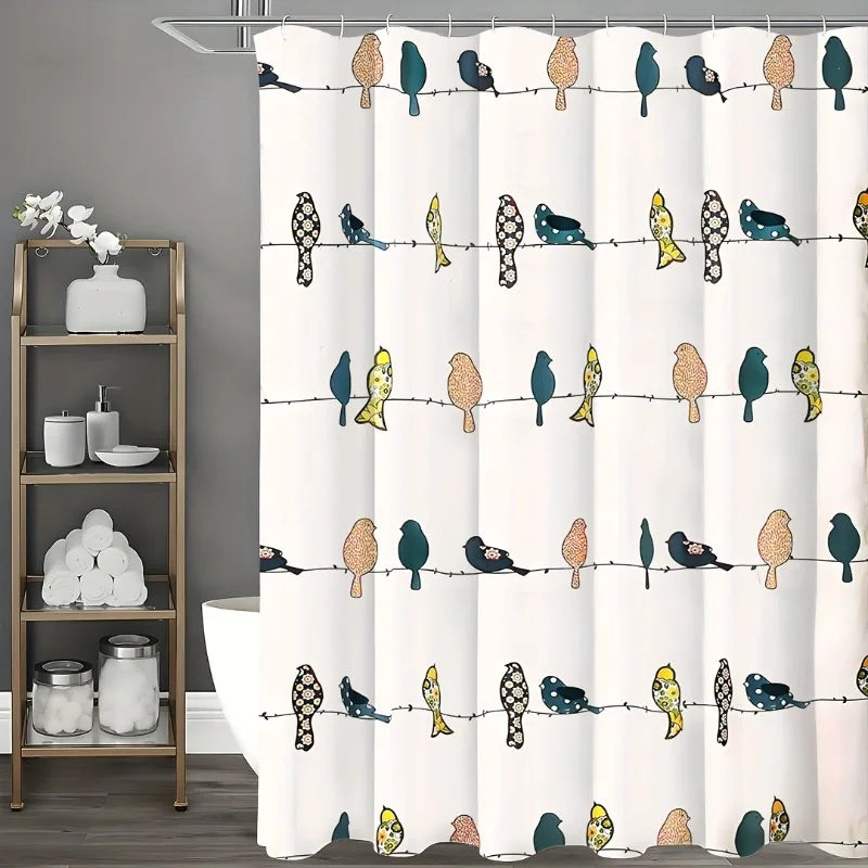 Warm Welcome Decor Birds Shower Curtain Floral Pattern