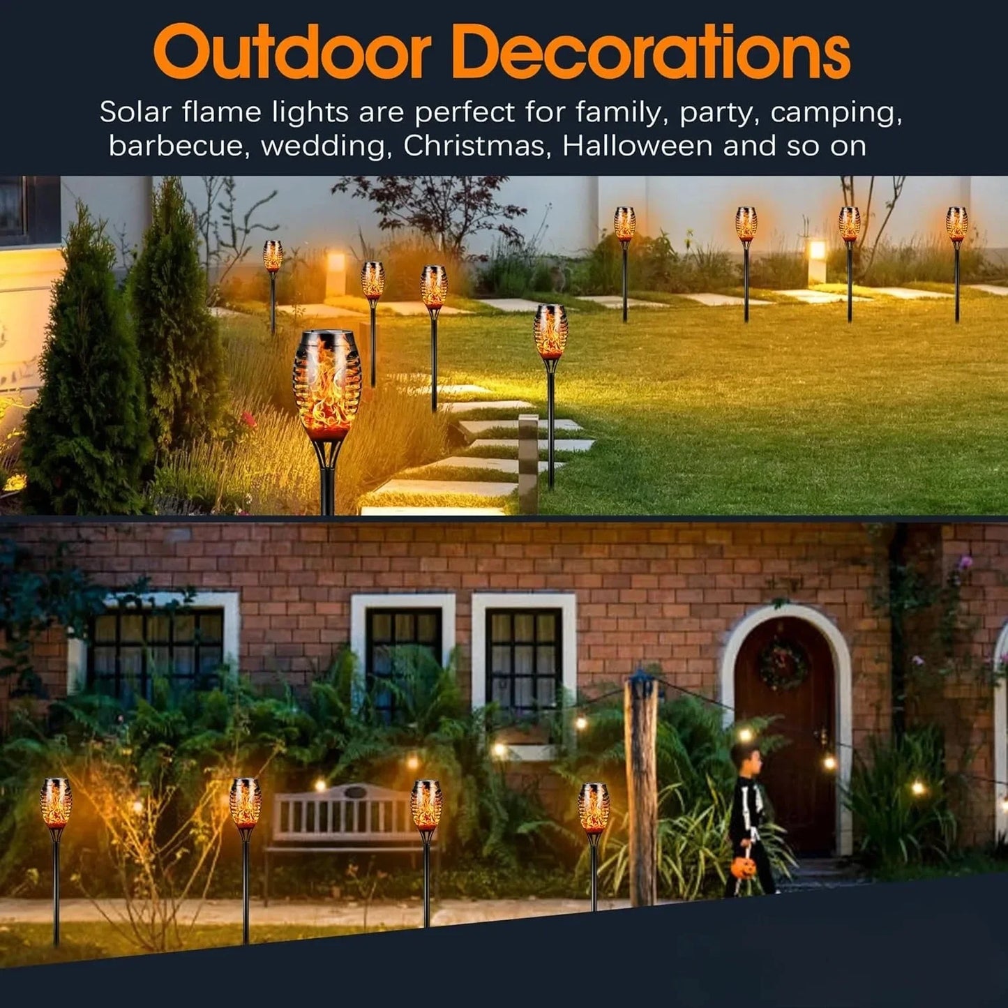 SZRSTH 12LED Solar Tiki Torches with Flickering Flame Design