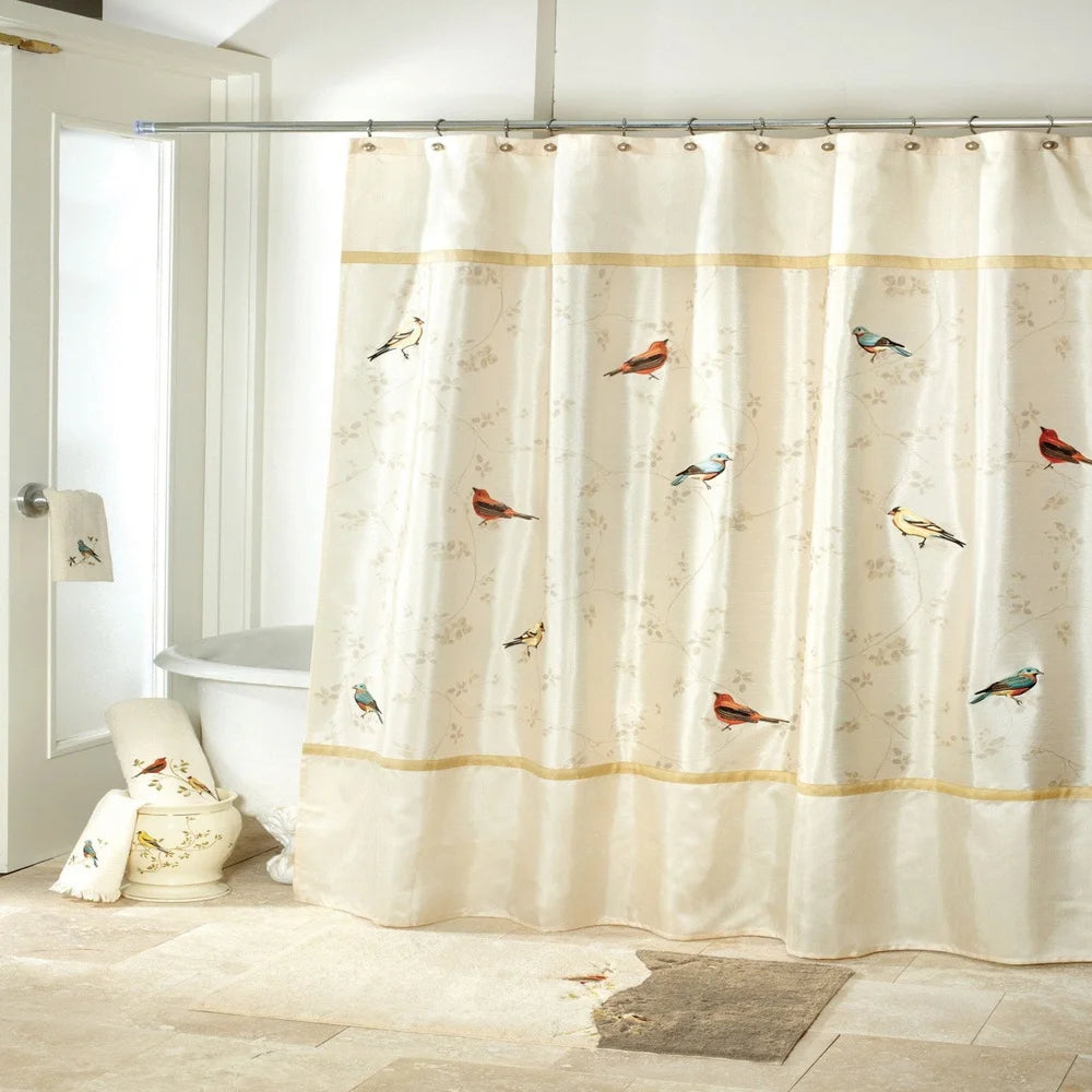 Durable Polyester Gilded Birds Shower Curtain Colorful Bird Motif Waterproof Bathroom Decor 70x72 Inches Fashionable Design