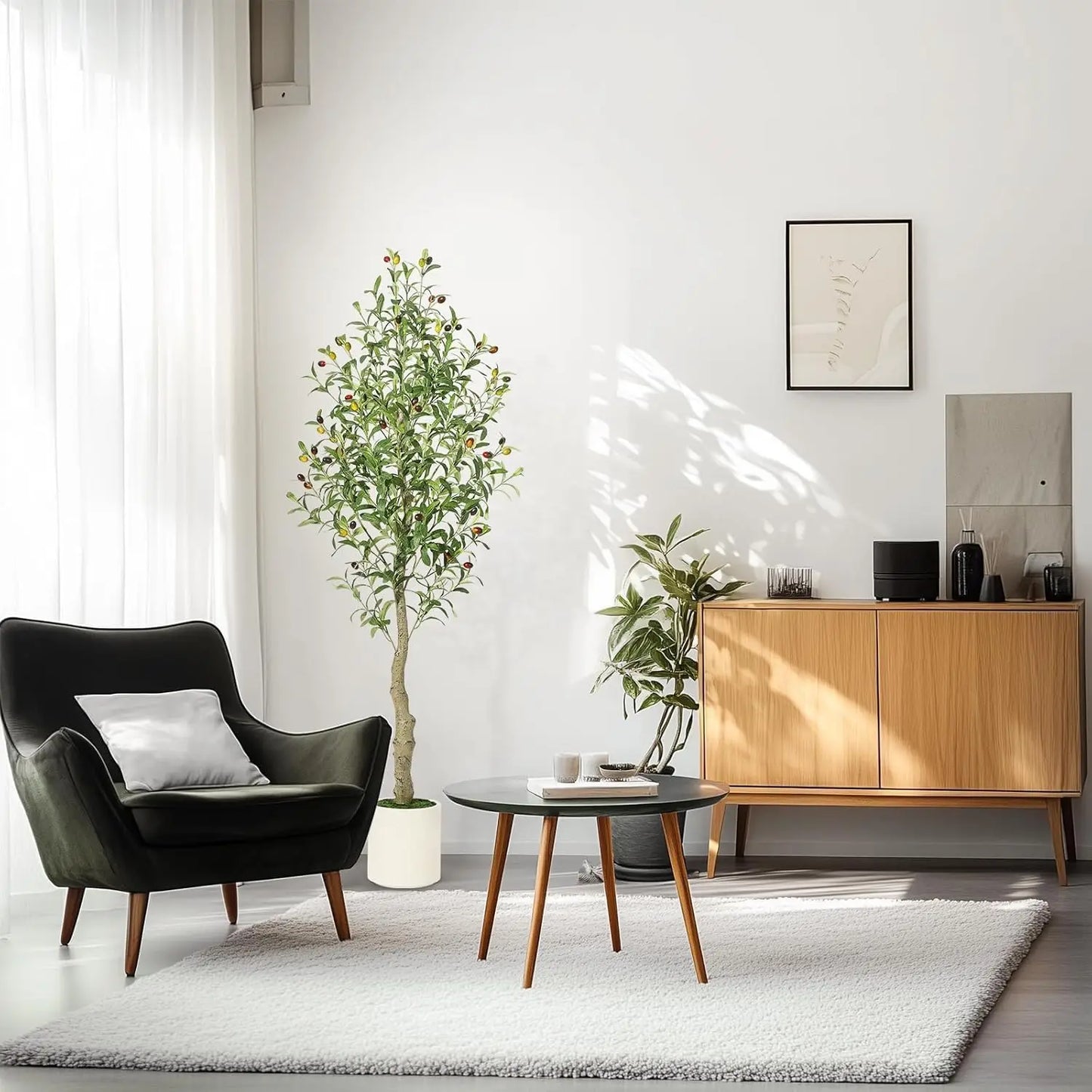 HiMISSCN Faux Olive Tree Lifelike Indoor Planter Moss