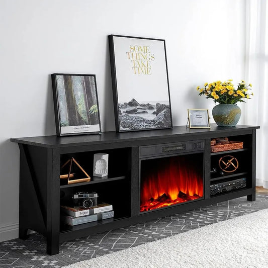 XMSJ Fireplace TV Stand with Electric Fireplace and Wood Texture
