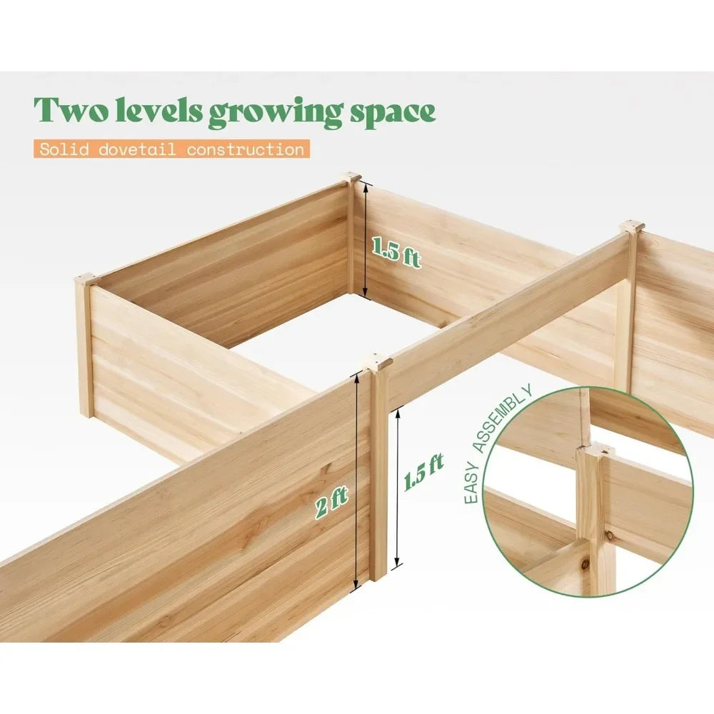 Wooden Raised Garden Bed H Shaped Planter Double Layer
