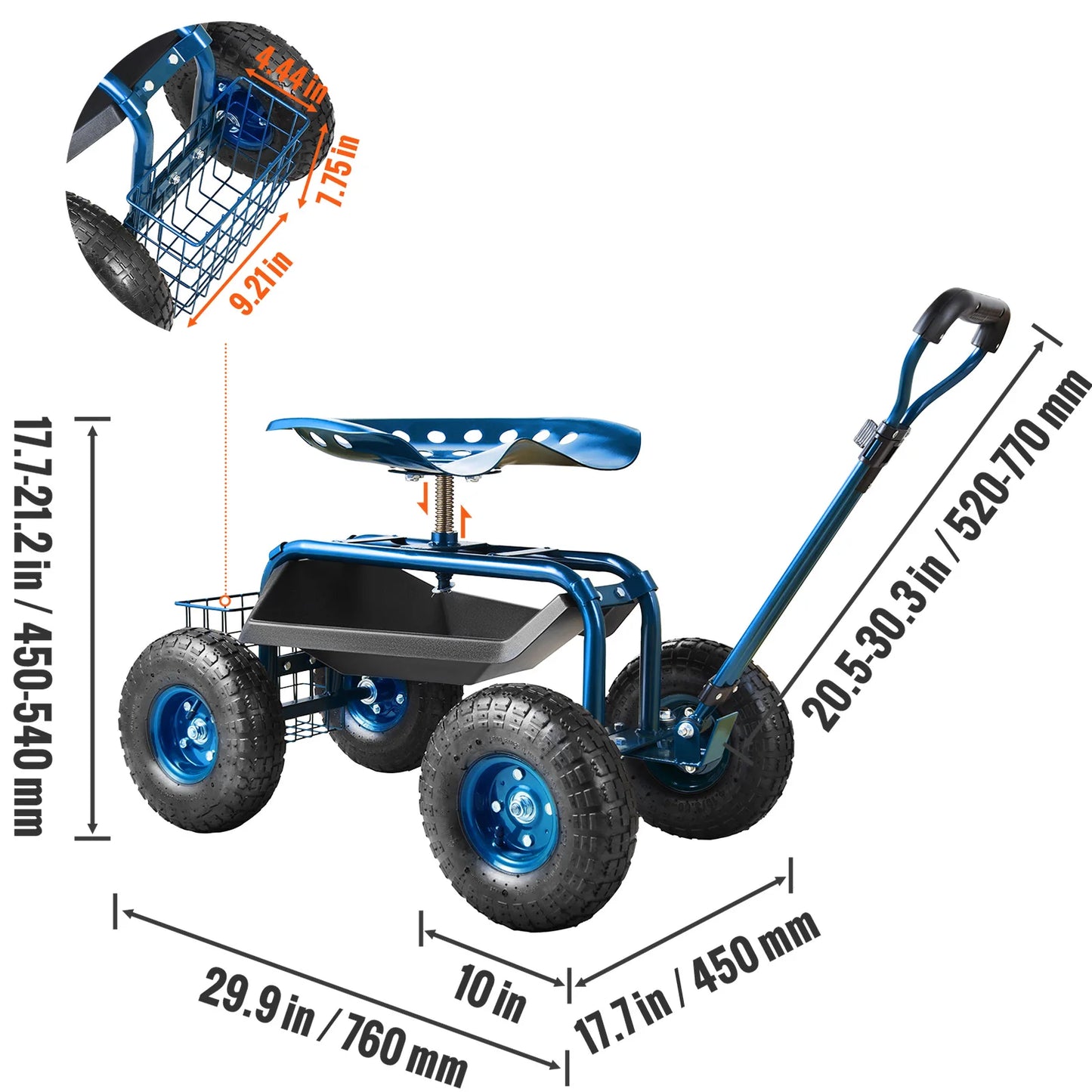 VEVOR Rolling Garden Cart With Seat And Wheels For Planting