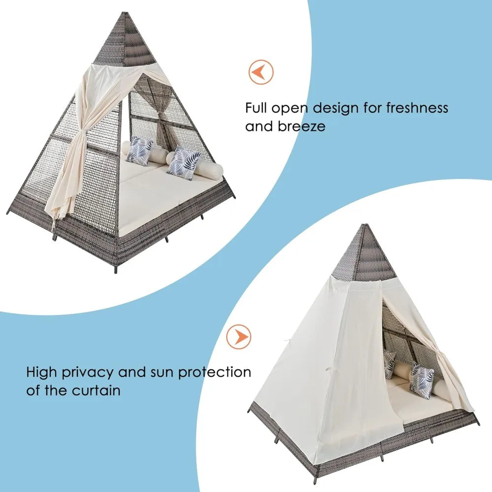 Outdoor Sunbed With Cushions And Pillows Tent Shape Daybed