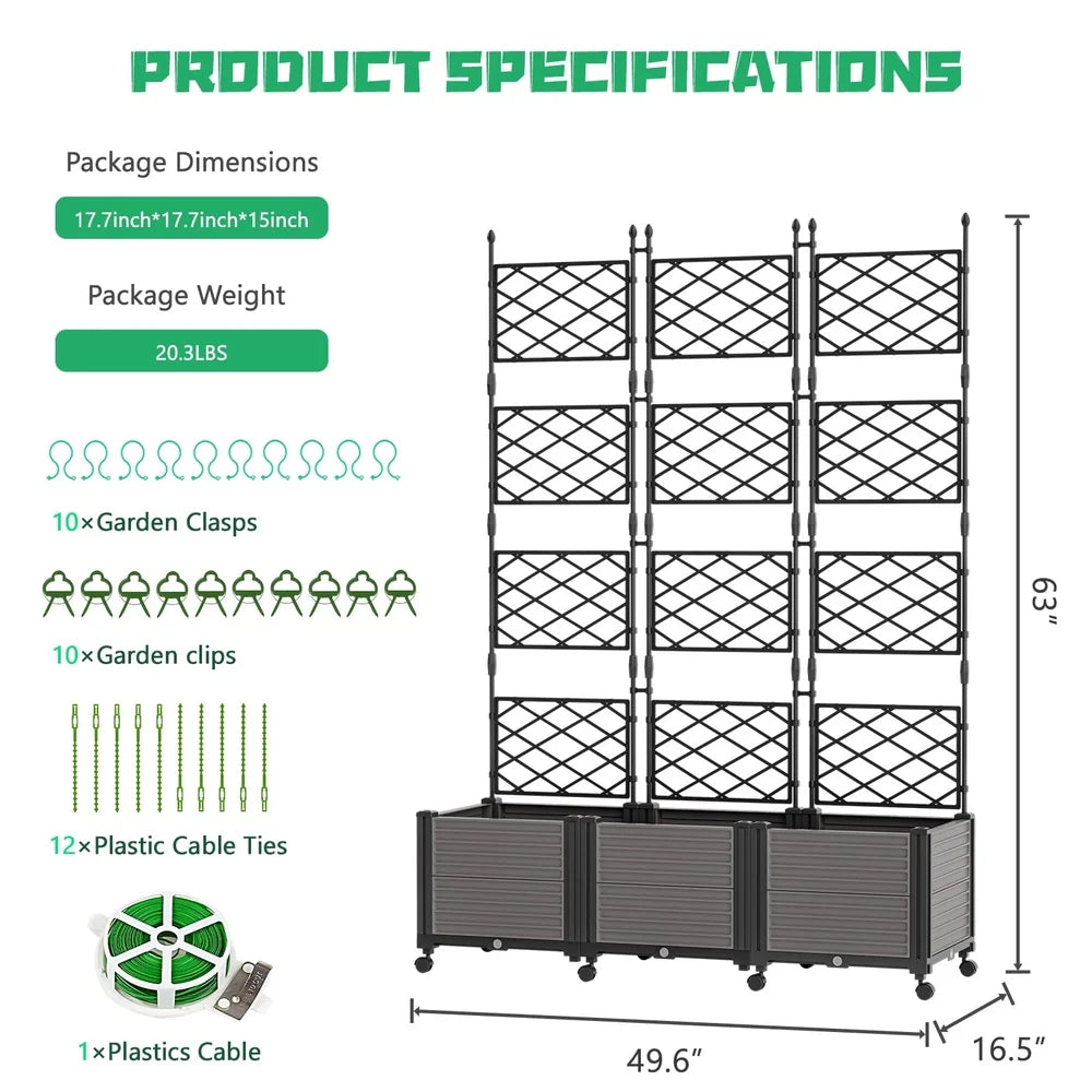 XMSJ Vertical Planter Box Trellis With Wheels Self Watering