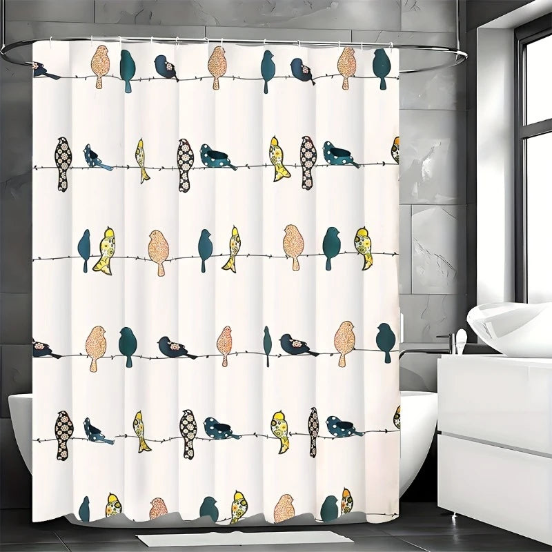 Warm Welcome Decor Birds Shower Curtain Floral Pattern
