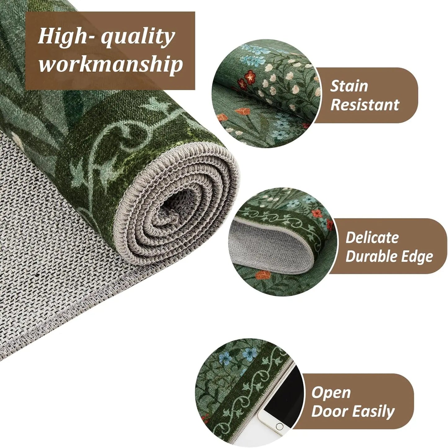HiMISS Boho Washable Floral Area Rug for Home Decor