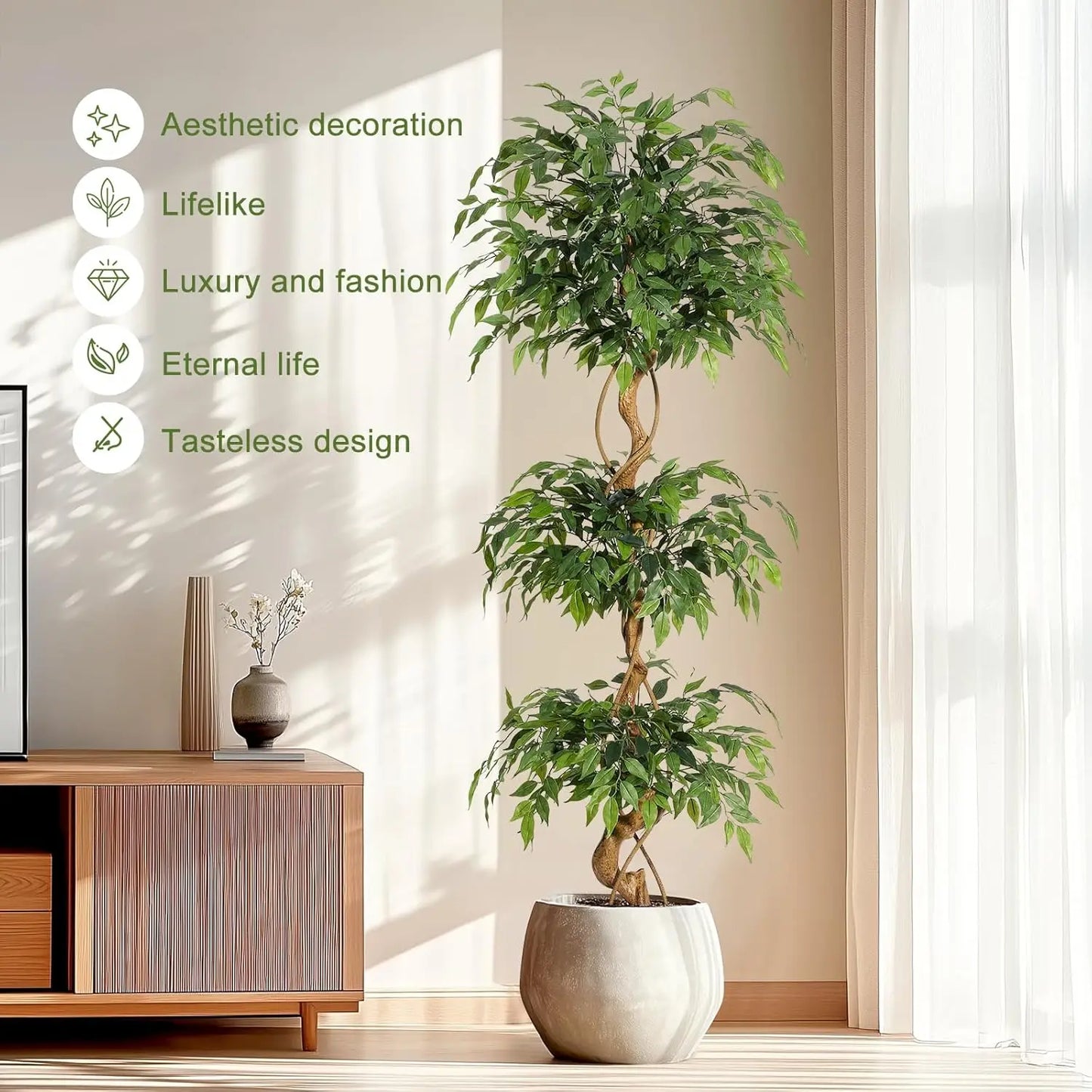 TWISTER.CKCN Ficus Tree Artificial Indoor Faux Green Plant