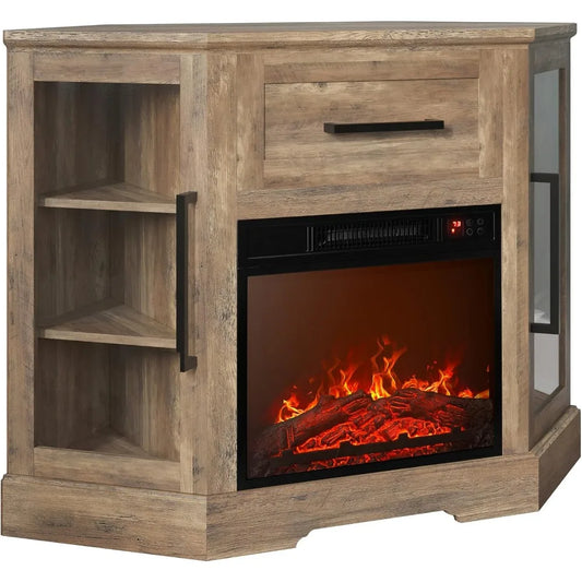 Color Modern Corner TV Stand with Electric Fireplace Heater