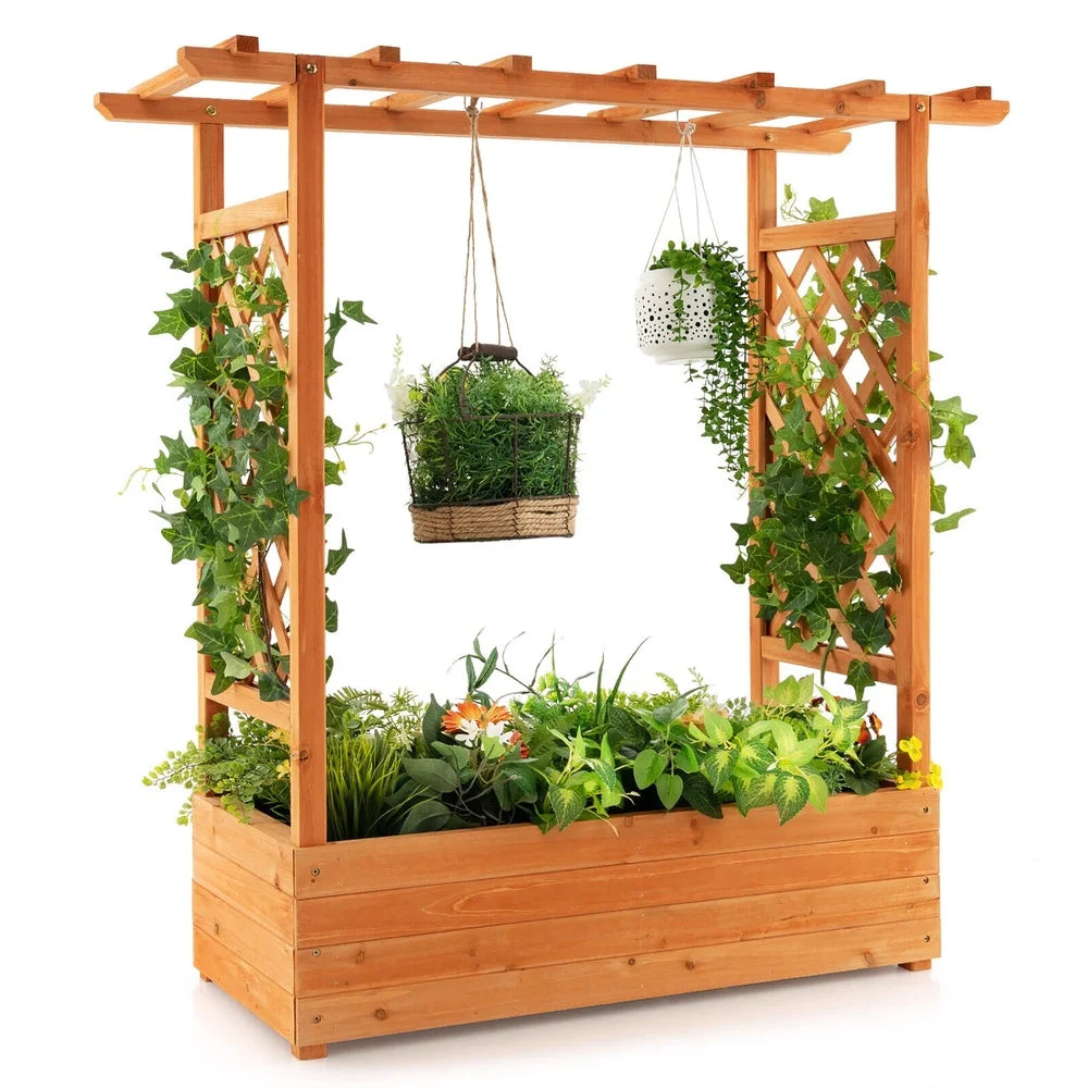 XMSJ Raised Garden Bed Planter With Trellis Drainage