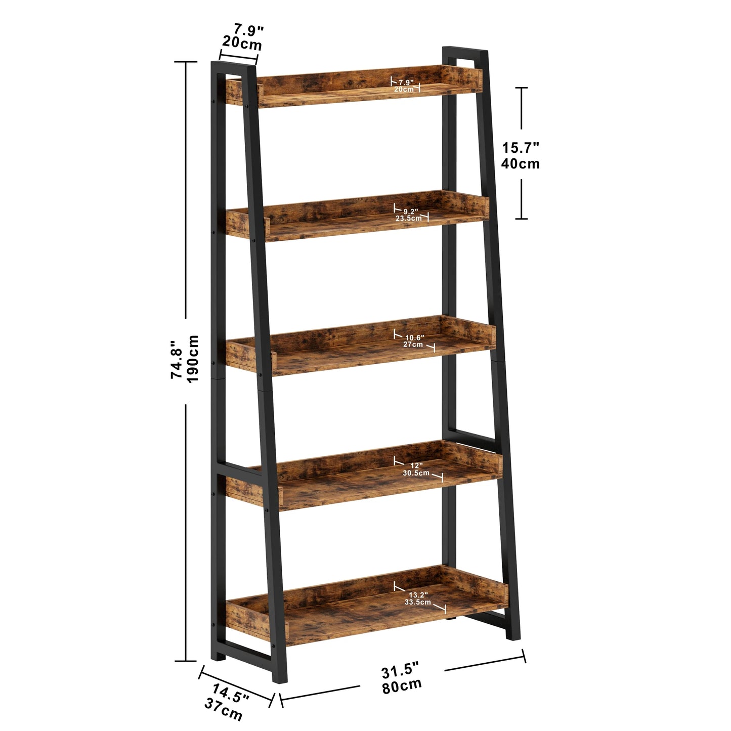 IRONCK Industrial 5 Tier Bookshelf Metal Storage Rack