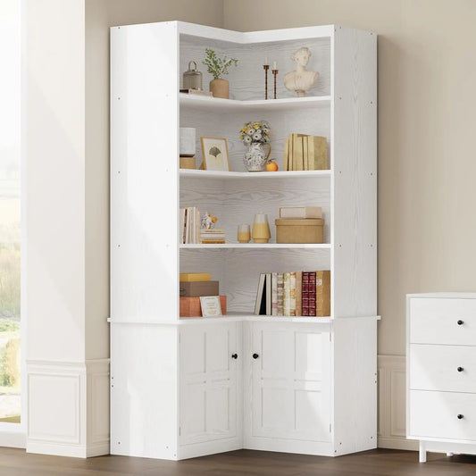 IRONCK Corner Bookshelf With Doors And 6 Tier Storage Cabinet